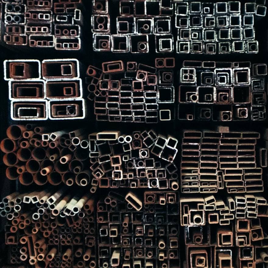Wall of stocked aluminium extrusion profiles