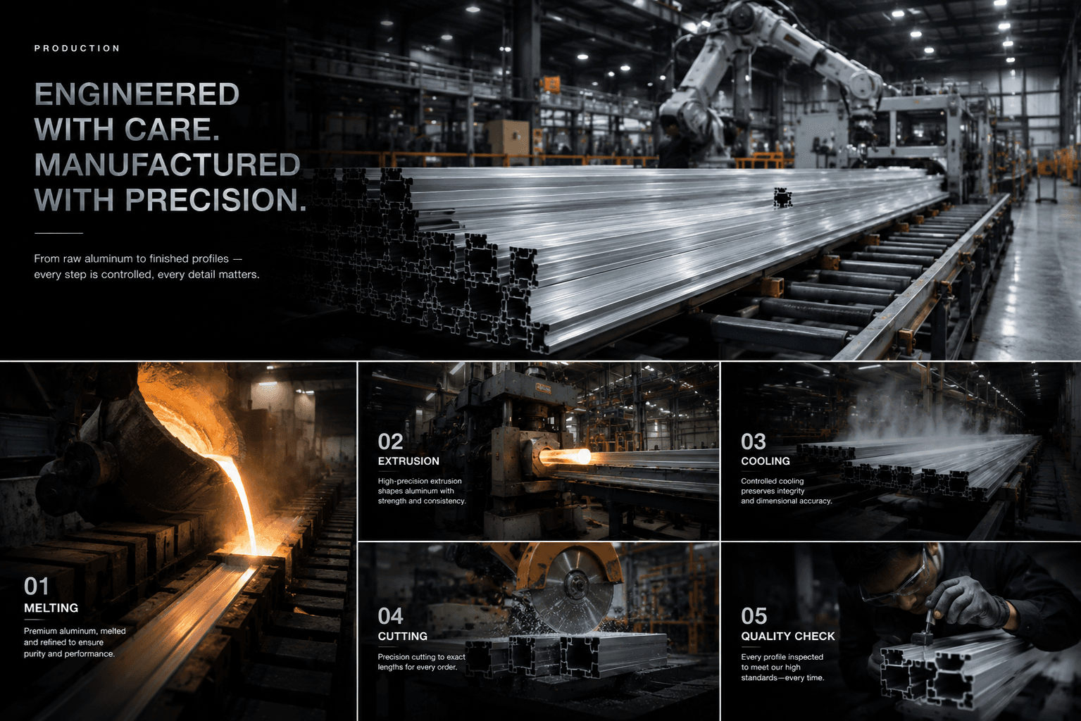 Engineered with care, manufactured with precision — melting, extrusion, cooling, cutting, quality check